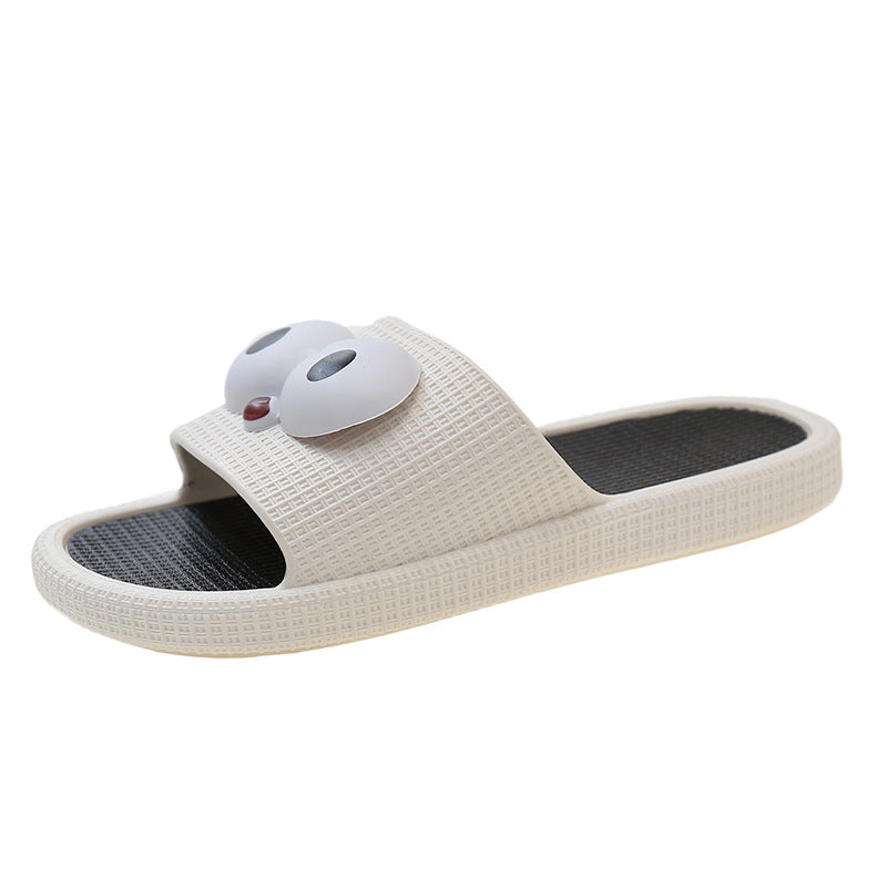 2024new arrival women's slippers with shit feeling, popular ins home cartoon big-eyed bird thick-soled grids one-line slippers for women