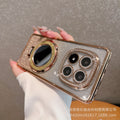 Suitable for redmi note15pro rhinestone electroplating makeup mirror mobile phone case xiaomi 14t all-inclusive glitter magnetic holder
