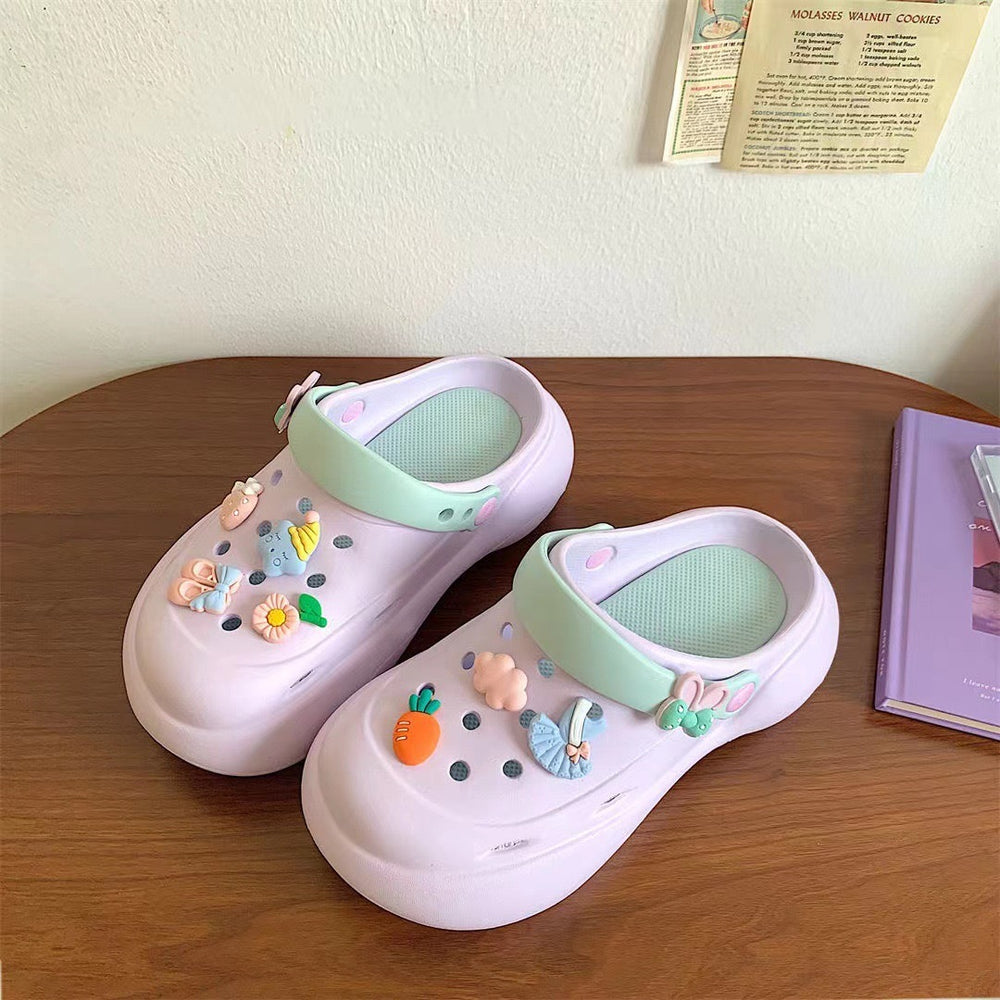 2024diy cartoon color matching clogs women's summer thick sole stepping on shit feeling outweareasiest for matchcasual toe-cap half drag sandals