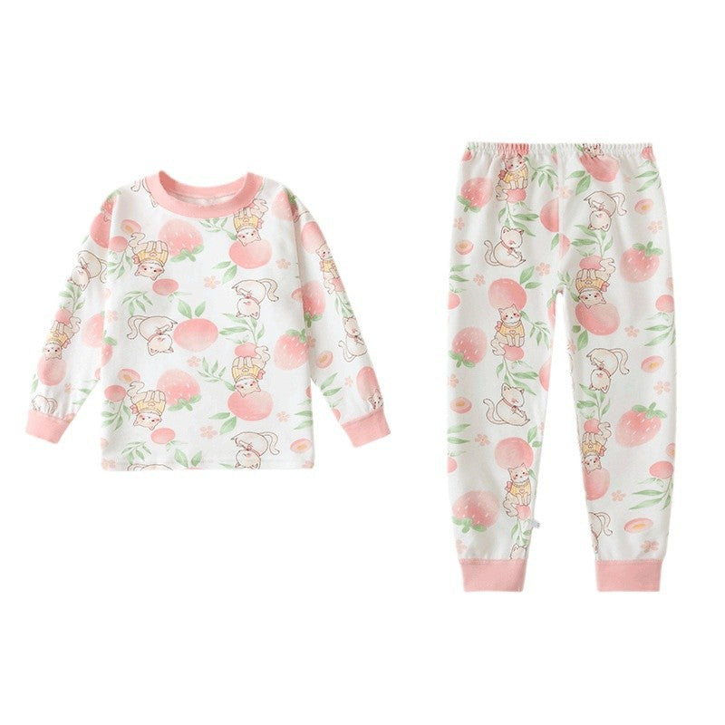Kids' 100% cotton thermal underwear set - boys' and girls' spring/autumn warm printed pajamas