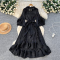 Miya european and american style dress - women's spring collection - high-end, 3d floral design, tie-waist, ruffle hem, pleated maxi dress