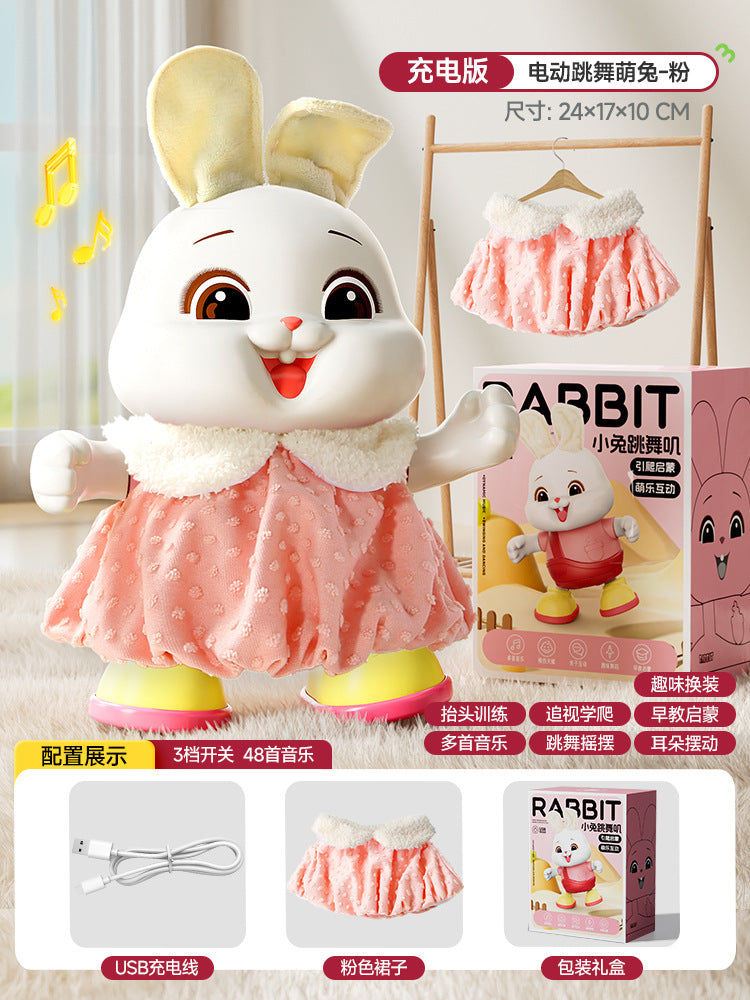 Baby educational early learning electric singing and dancing lucky rabbit dress-up cute bunny musical infant head control training toy