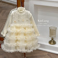 【custom wholesale】girls' dress  winter formal dress stylish girl's fleece-lined vest dress mesh tutu skirt
