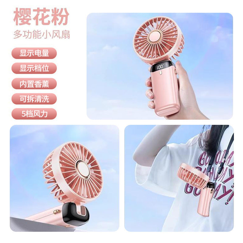 2025 new usb handheld fan - digital display, foldable, aromatherapy, desktop mini portable outdoor cooling fan