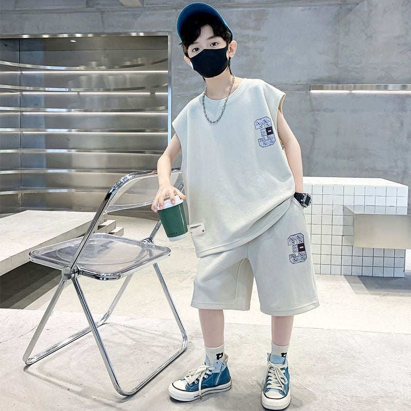 Boys' summer outfit  new kids' summer clothes trendy handsome fashionable boy's short-sleeve sports summer clothing set
