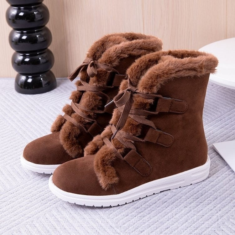 plus sizetie back snow boots for women winternew arrivalfashionfleece-lined short boots thickenedheattech women's cotton shoes