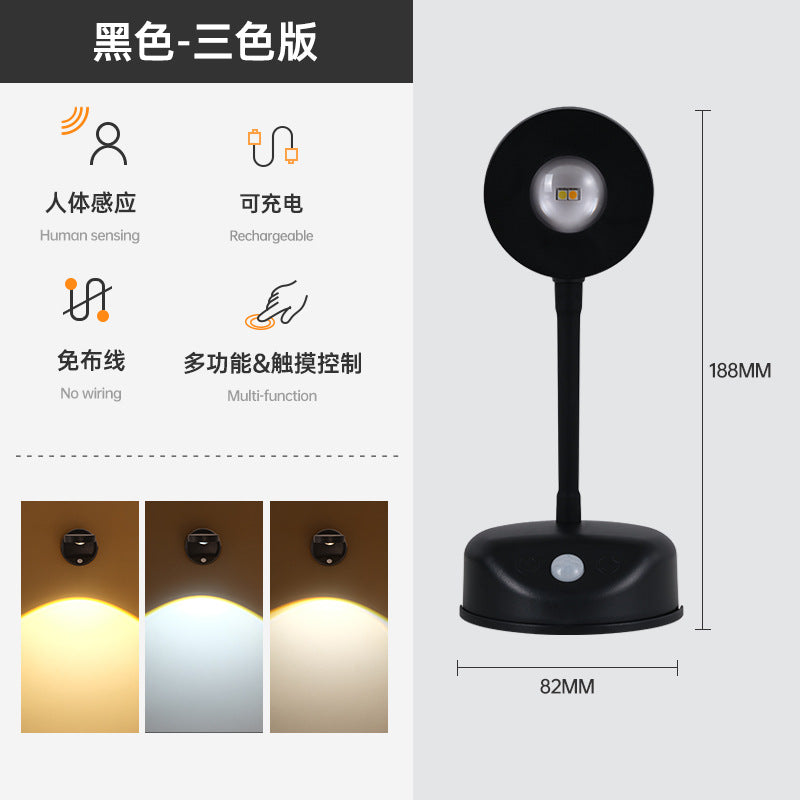 new arrival intelligent human body sensor spotlight led rechargeable wiring-free indoor remote control wall light photo light