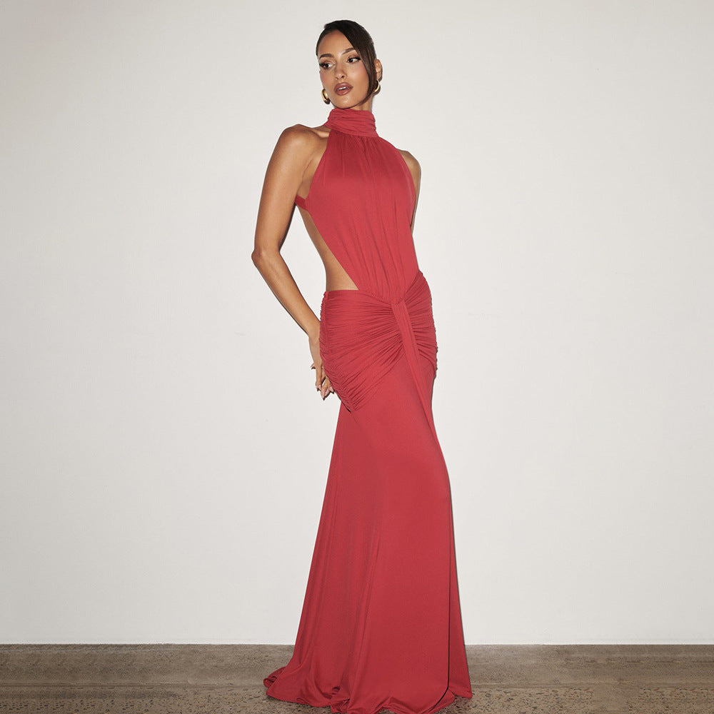 European and american cross-border women's fashion:  spring new arrival - solid color, elegant, sexy, slim-fit, backless mermaid dress