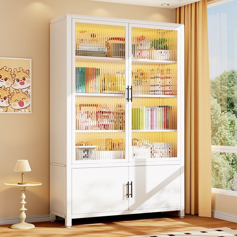 Steel bookshelf movable bookcase with door kids storage rack living room storage cabinet wall-mounted iron double-door bookcase