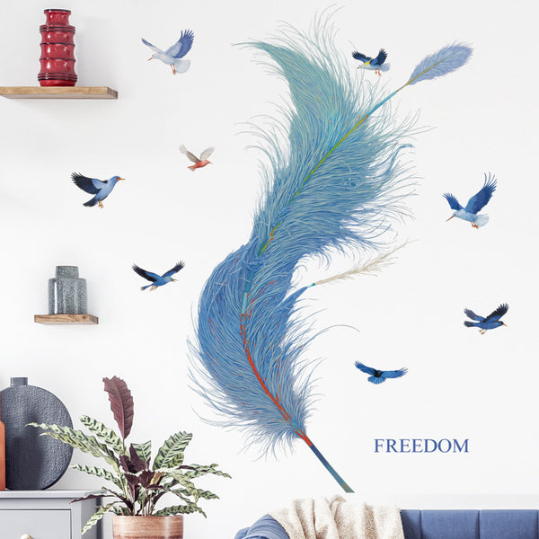 Feather bird background wall decoration sticker bedroom sofa living room large background wall wallpaper  mural