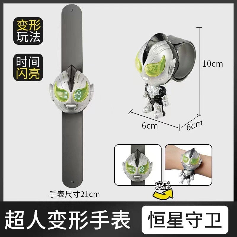Superhero kids transforming watch toy - light-up baby boy transformer electronic cartoon snap-on watch toy