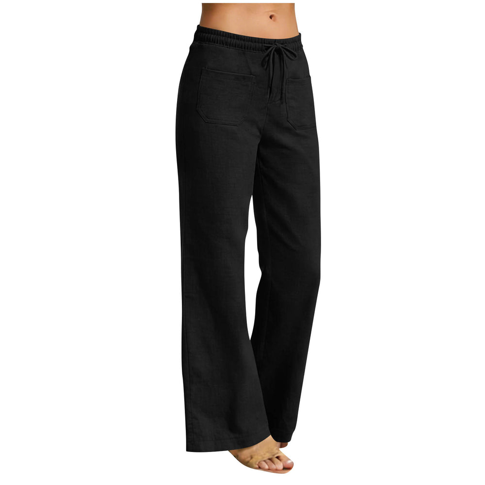 european and american cross-border women's linen-look fashion casual loose comfort solid color straight-leg pants with pockets wide-leg trousers