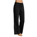 european and american cross-border women's linen-look fashion casual loose comfort solid color straight-leg pants with pockets wide-leg trousers