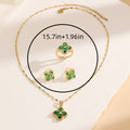 Women's jewelry: korean & japanese style fashionable & elegant new arrival - crisp green chalcedony four-leaf clover set: unique ring & choker necklace