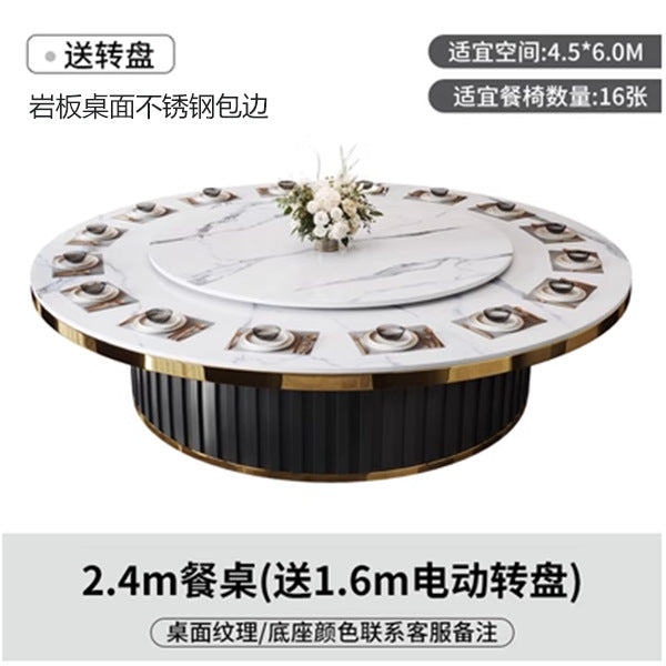 Hotel electric dining table large round table automatic turntable hotel 16 people 20 people clubhouse box rock slab hot pot tables and chairs