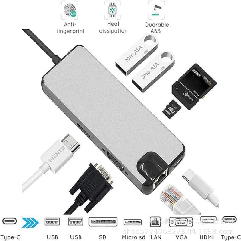 8-in-1 docking station type-c to hdmi+vag gigabit rj45+usb3.0hub high-speed transmission multi-interface