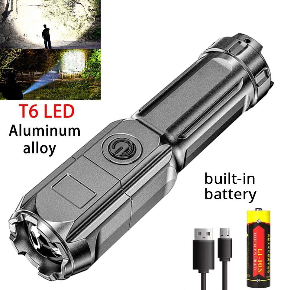 Cross-border explosive led strong light flashlight outdoor remote shooting USB charging telescopic focusing household emergency flashlight