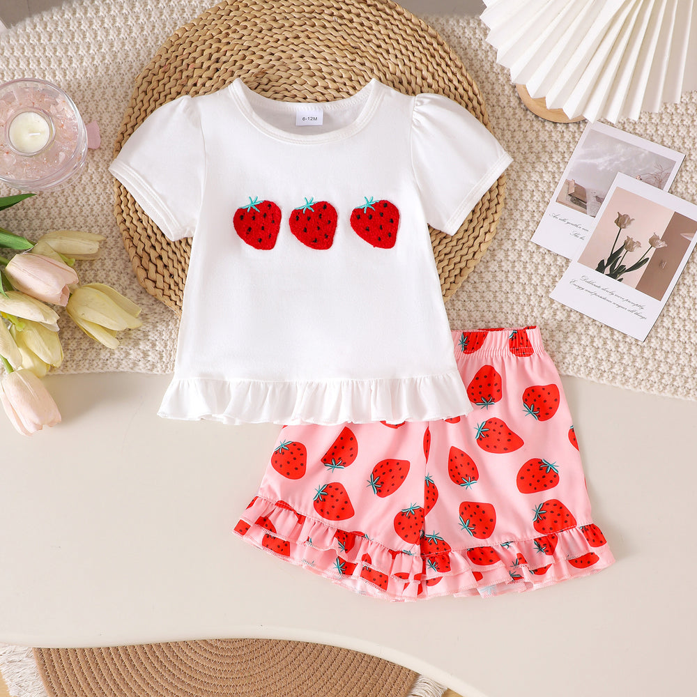 Amazon fashion summer new girls baby cute pattern short sleeve t-shirt printingshortscasual children's clothing suit