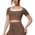 New arrival cross-border nude double-piece fake two-piece pure color short-sleeved t-shirt tops tight sports running fitness yoga clothes