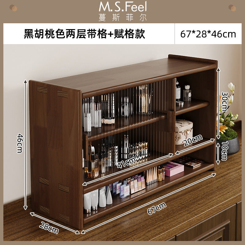 Solid wood desktop cosmetics storage box rack countertop sundries storage cabinet desk figure display finishing cabinet