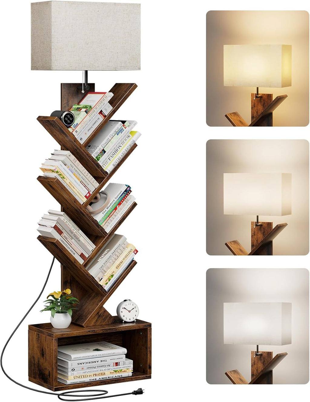 Wooden bookshelf Creative tree-shaped floor-to-ceiling shelf Household living room storage rack Corner bookcase Children's storage cabinet
