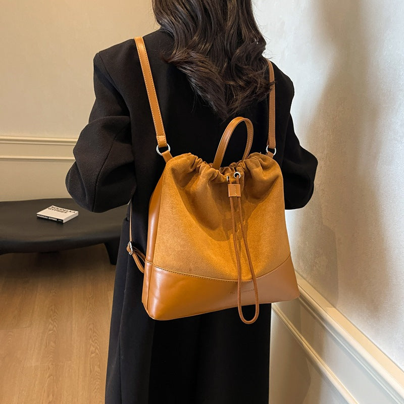 Retro women's bags, high-end exquisite handbags 2025 new suede bucket bags, casual backpacks