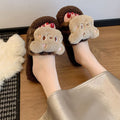 cute cartoon bear leopard print furry slippers for women, autumn and winter home wear, 2025 new cotton slippers, wholesale in stock