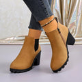 plus size thick high-heeled short boots for women  fall and winter new arrivalfashion round toe plaid elastic slip-on feet boots for women