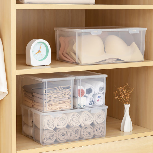 Transparent wardrobe storage box Plastic clothes socks underwear storage box with lid desktop sundries storage box
