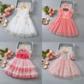 Girls' dress  summer new arrivals: sweet floral print princess dress for toddlers and young children with mesh overlay