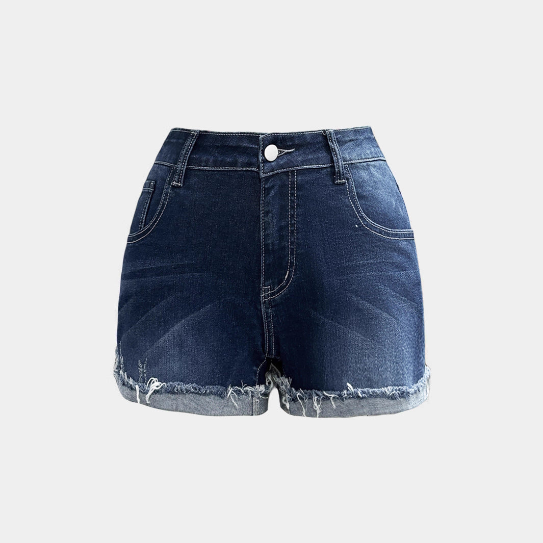 Large size American Spice Girl crimped denim shorts women's summer new low-rise navel-exposed elastic and thin hip-wrapped short hot pants