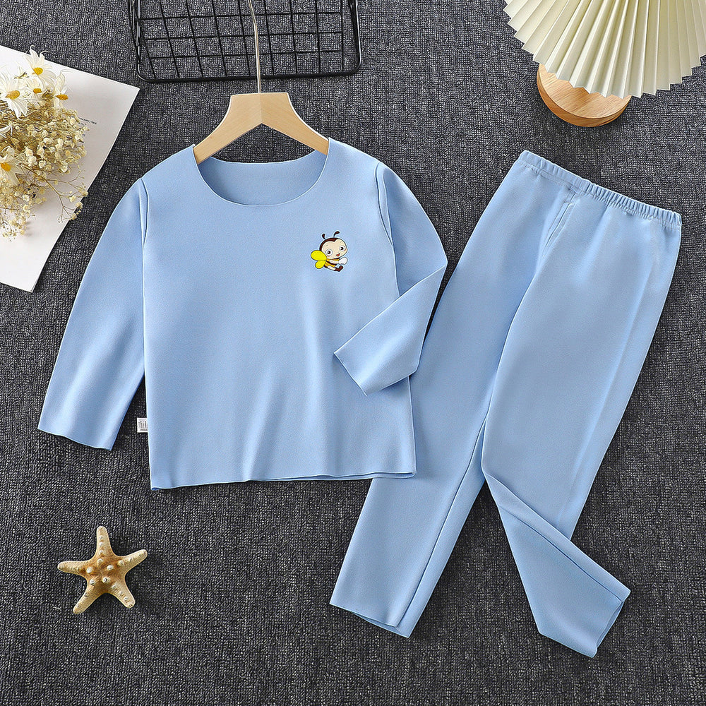 Kids' thermal underwear set - boys' and girls' fleece-lined base layer top and bottoms - autumn/winter pajamas for toddlers and big kids - baby's warm home wear