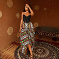 European and american cross-border women's fashion:  summer new arrivals - vintage high-waisted, slimming a-line asymmetrical print midi skirt