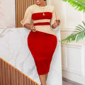D381 african plus size women's summer new arrivalfashionelegant ol half length sleeve colorblock hip cover exportdress