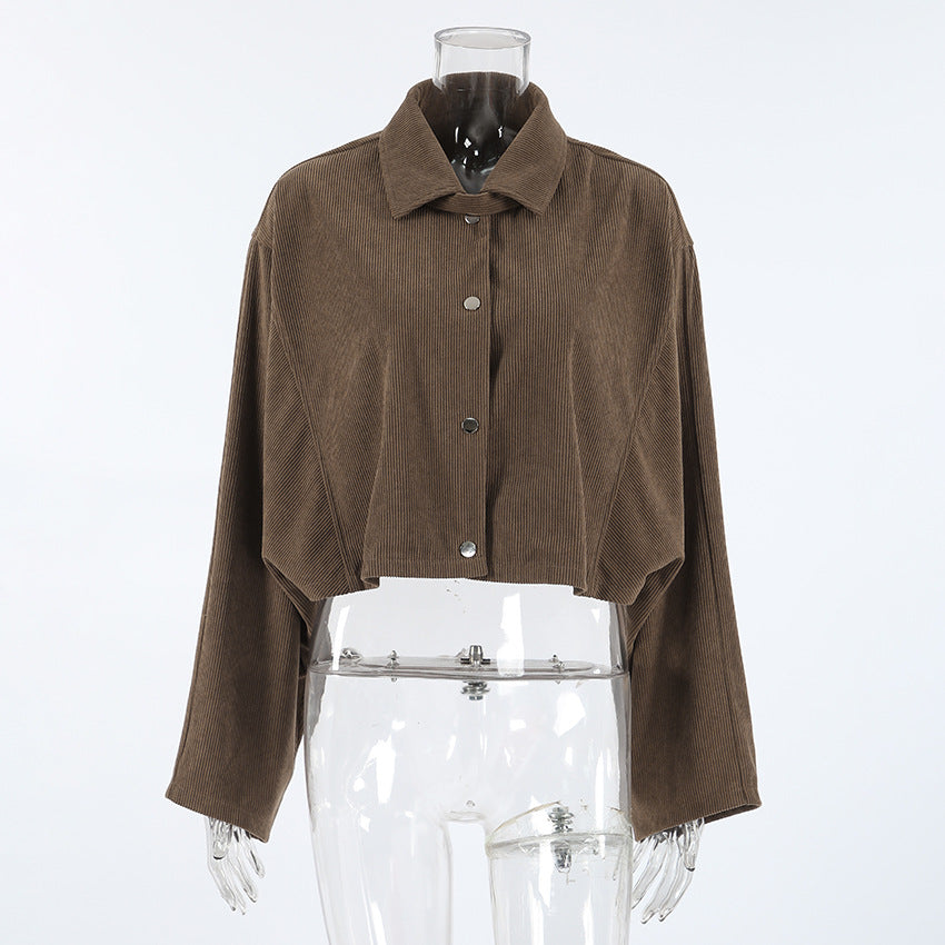 Early autumn coat women's high-end corduroy European and American retro Maillard long-sleeved trendy casual versatile short cardigan