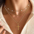 European and american cross-border new artificial pearl clavicle chain creative cross pendant necklace retro multi-layered necklace