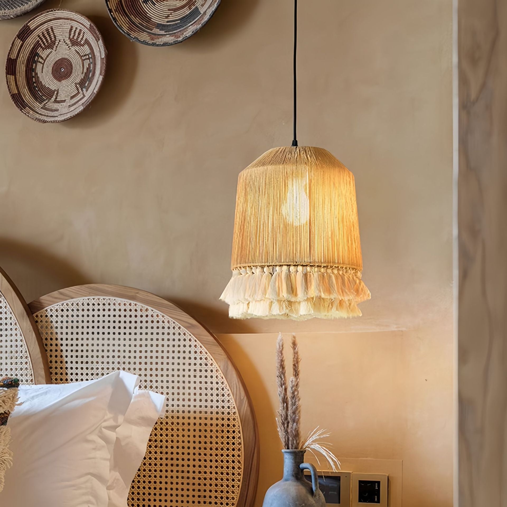 Bohemian Hemp Rope Chandelier B & B Living Room Bedroom Light Ceiling Light Handmade Tassel Creative Japanese Restaurant Lighting