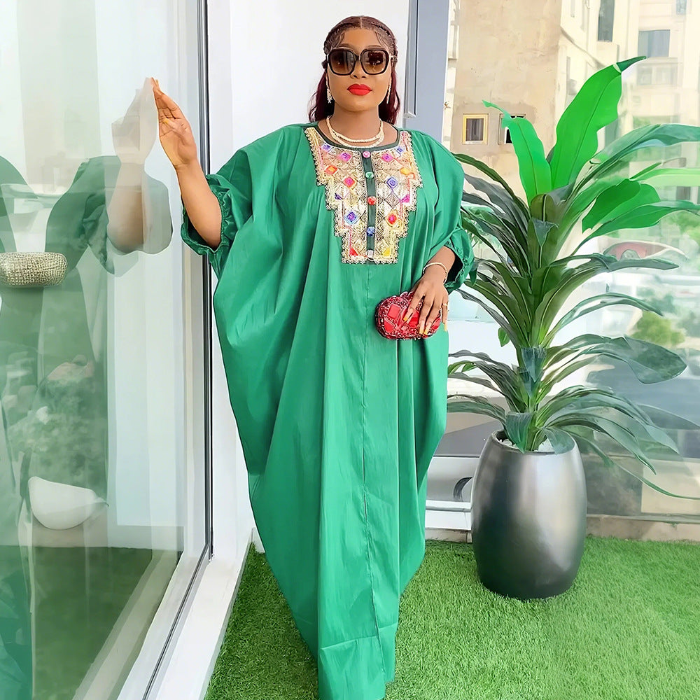 Southeast asia cross-border  sequin appliqué dress african  women's plus size loose robe