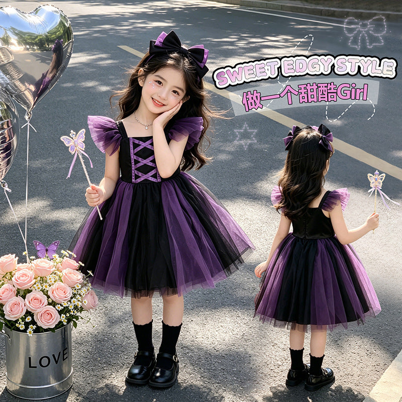 Baby girl's first birthday outfit - halloween flutter sleeve tulle tutu dress - new  children's princess dress - girls' clothing