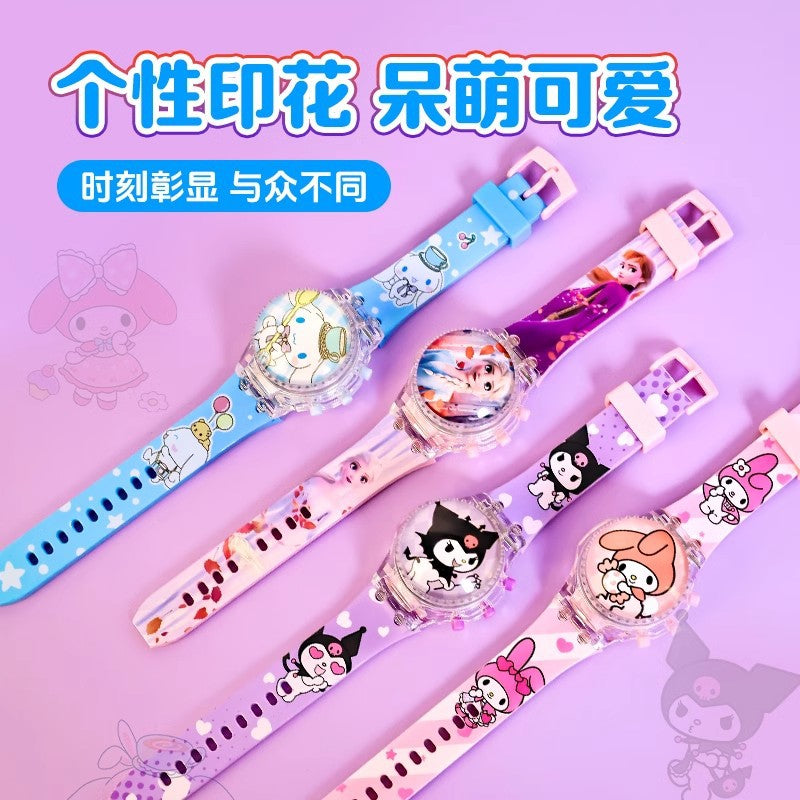 Kids' toy watch for girls, ages 2-3, my melody, cartoon, luminous electronic watch, rotating, cute for girls