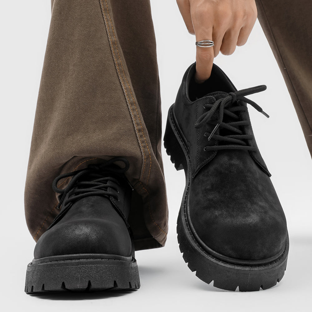 Derby shoes 2026new arrivalspringlow anklebootsmenretroworkwear shoesthick soleincreased breathable suede shoes