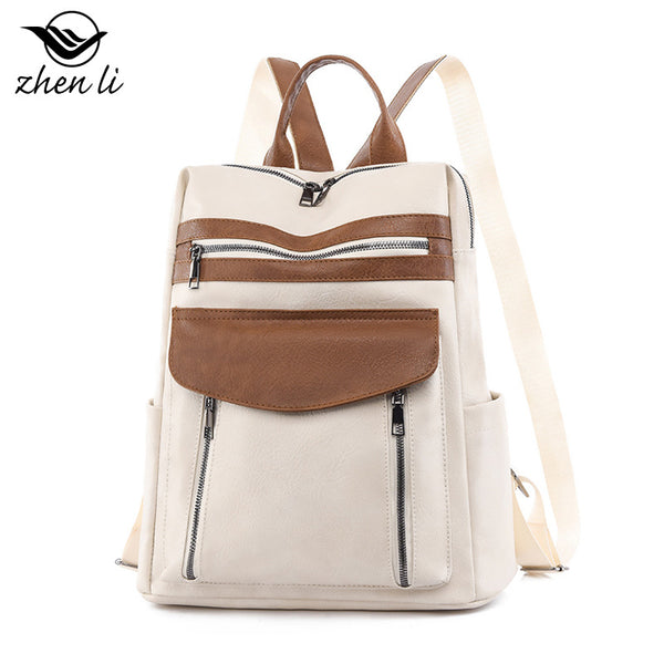 Zhenli business backpack, splicing fashion retro style PU backpack women's backpack bag wholesale