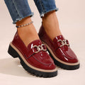 plus size british style metal chain low ankleflatsautumnew arrivalthick sole slip-on small leather shoes for women