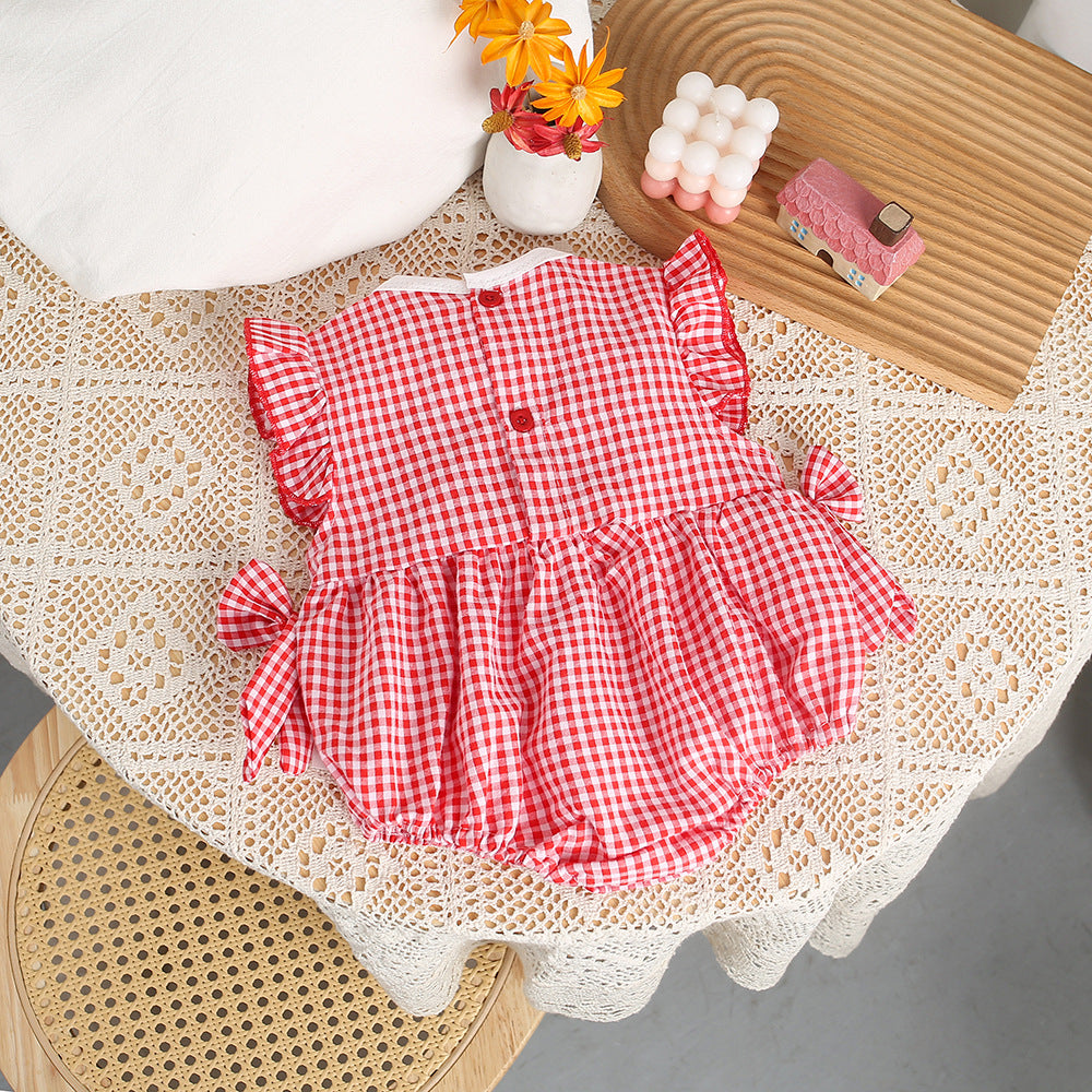 Baby summer thin strawberry bag butt clothes newborn clothes one-piece baby triangle haki summer clothes full month hundred days