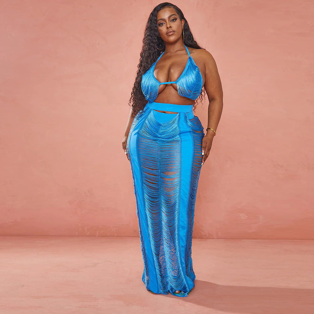 e-commerce source factory: sexy european and american style women's fashion hollow-out plus size beachwear dress set