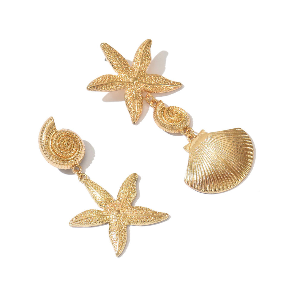 Wholesale seaside earrings: european and american cross-border jewelry, beach vacation style, metal starfish fashion, trendy ins seashell earrings for women