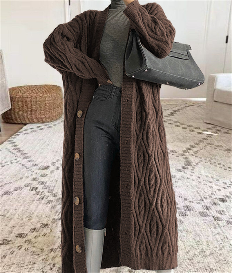 European and American  women's clothing autumn and winter new lazy style retro long loose knitted cardigan jacket women