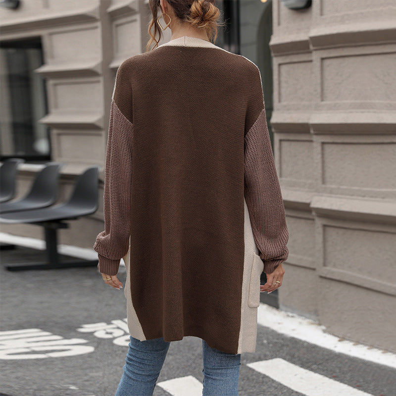 Independent Station Foreign Trade 2025 New European and American Autumn Women's Cross-border Long Sleeve Color Matching Sweater Cardigan Jacket