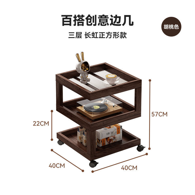 Solid wood bedside table bedside storage rack bedroom coffee table living room for home small new arrival log style ultra-narrow side table