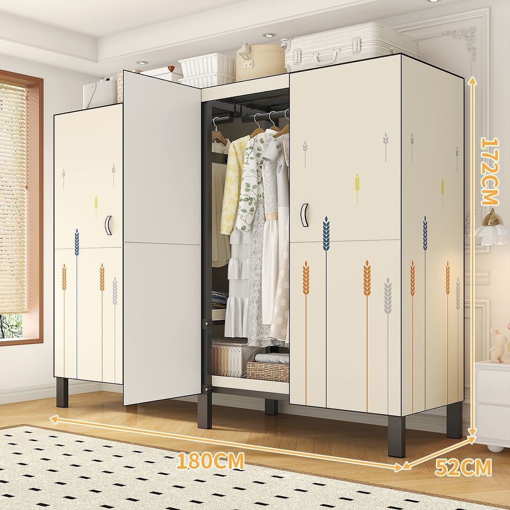 Easy-to-assemble, foldable wardrobe for bedrooms, ideal for home use or rental properties. dustproof, moisture-proof, with reinforced construction, fully sealed, and mildew-resistant. features a convenient swing-out door